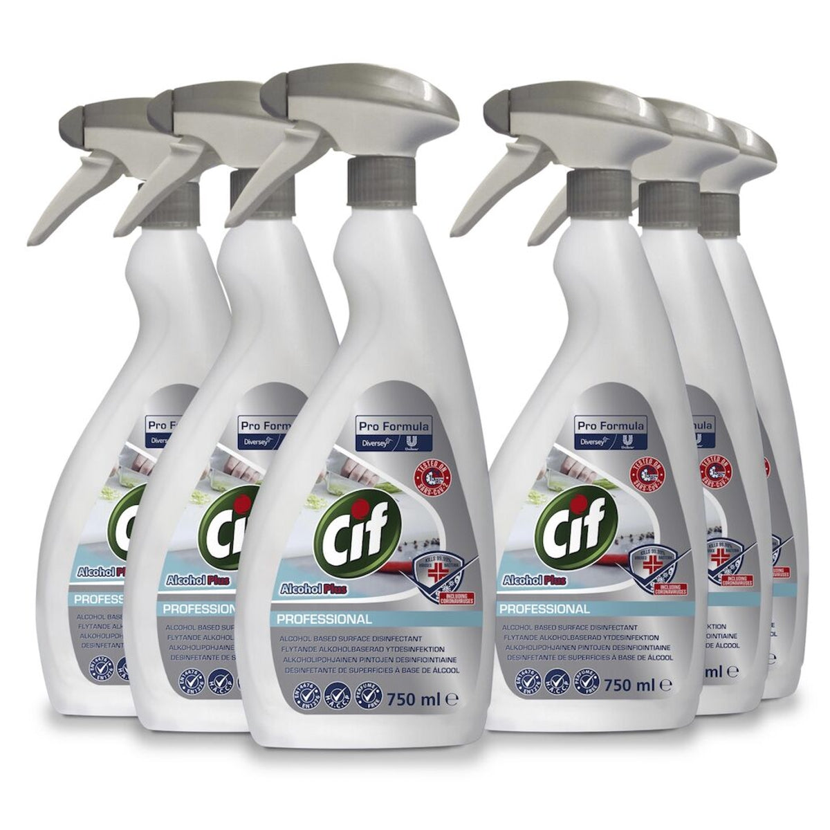 CIF PRO ALCOHOL PLUS Desinfetante Spray 750ml Hidroalcoolico Profissional Caixa 6 Unidades