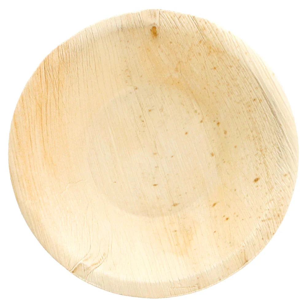 Bowl Redondo Pequeno de Folha de Palmeira - prato descartável sustentável, ideal para aperitivos e serviço de catering.