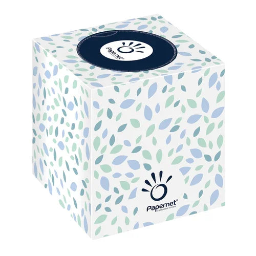 Caixa de lenços faciais tissue mini 2F Papernet com design colorido, contendo 88 folhas.