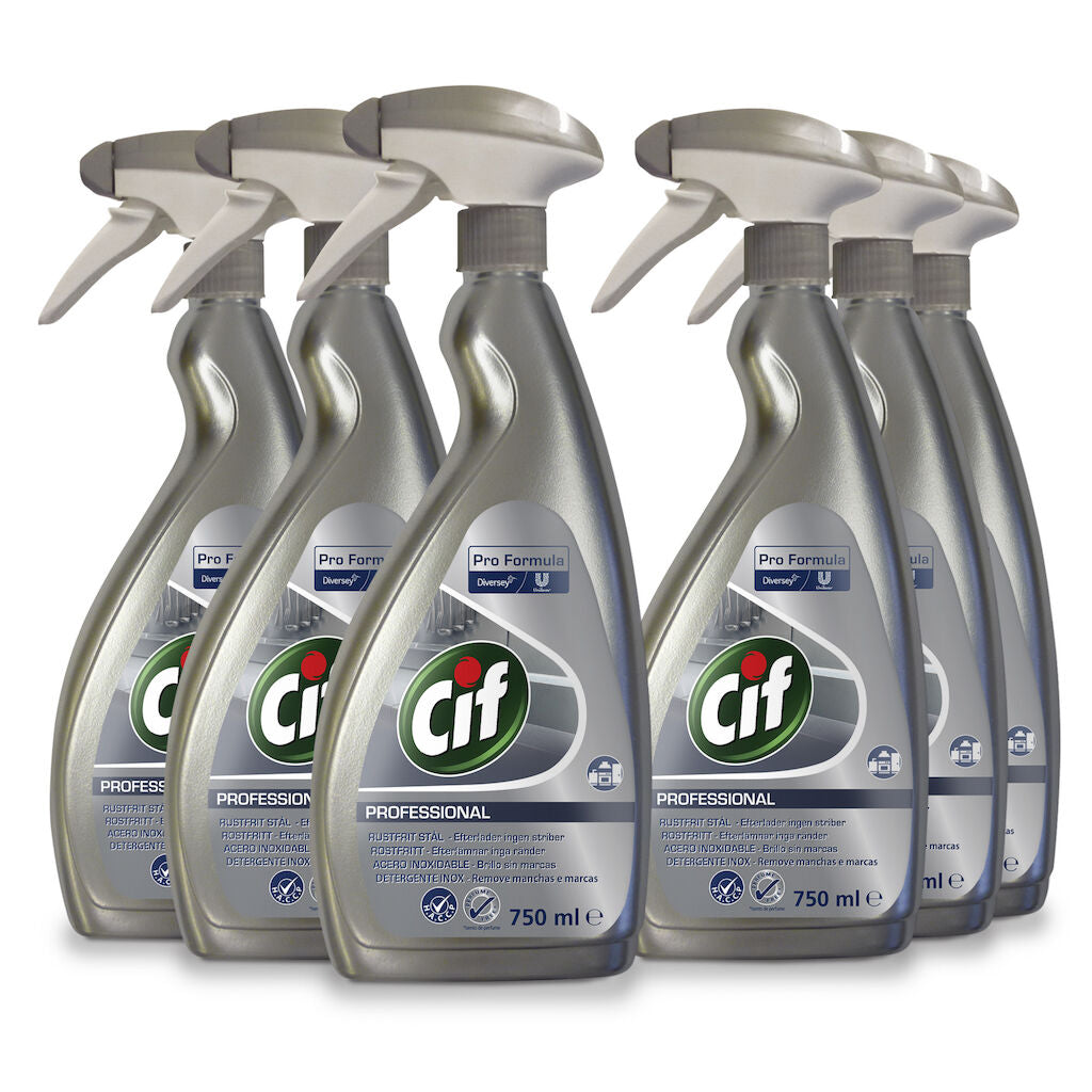 CIF PRO SS CLEANER Detergente Limpeza Abrilhantador Inox Caixa 6 Unidades