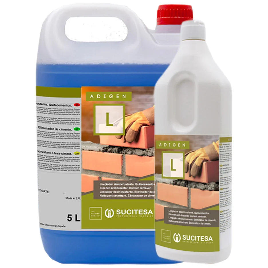 Garrafão e Garrafa de 1L de Desincrustante Ácido Profissional Extra Forte 1L marca ADIGEN L