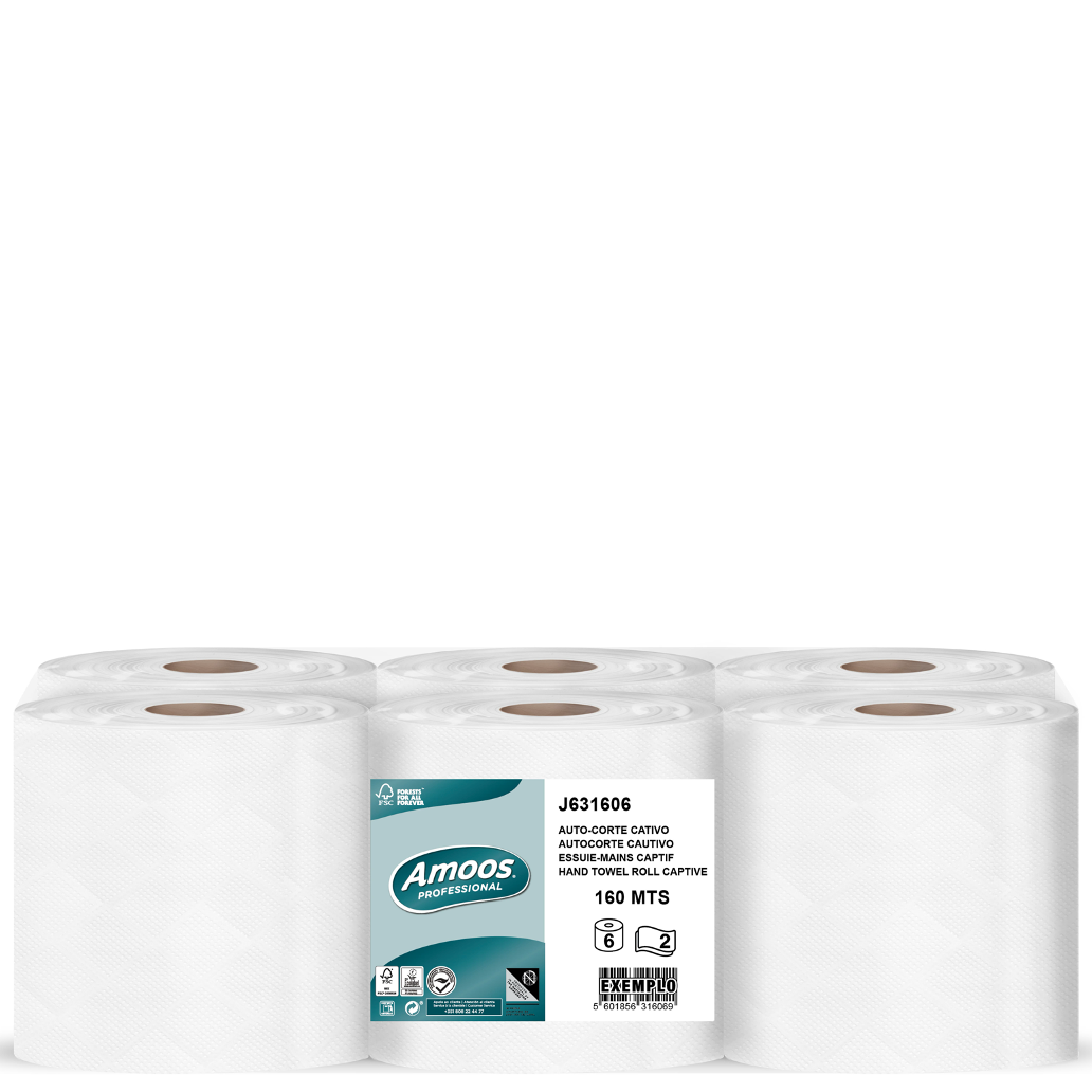 Amoos Papel Mãos Rolo AutoCorte Dispensadores Autocut 160 Metros Pack 6 Rolos