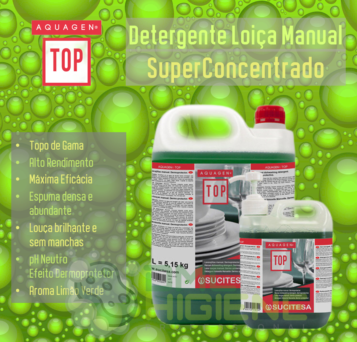 AQUAGEN TOP Detergente Lava Loiça Manual Ultra Concentrado Profissional Garrafao 5 litros FAIRY
