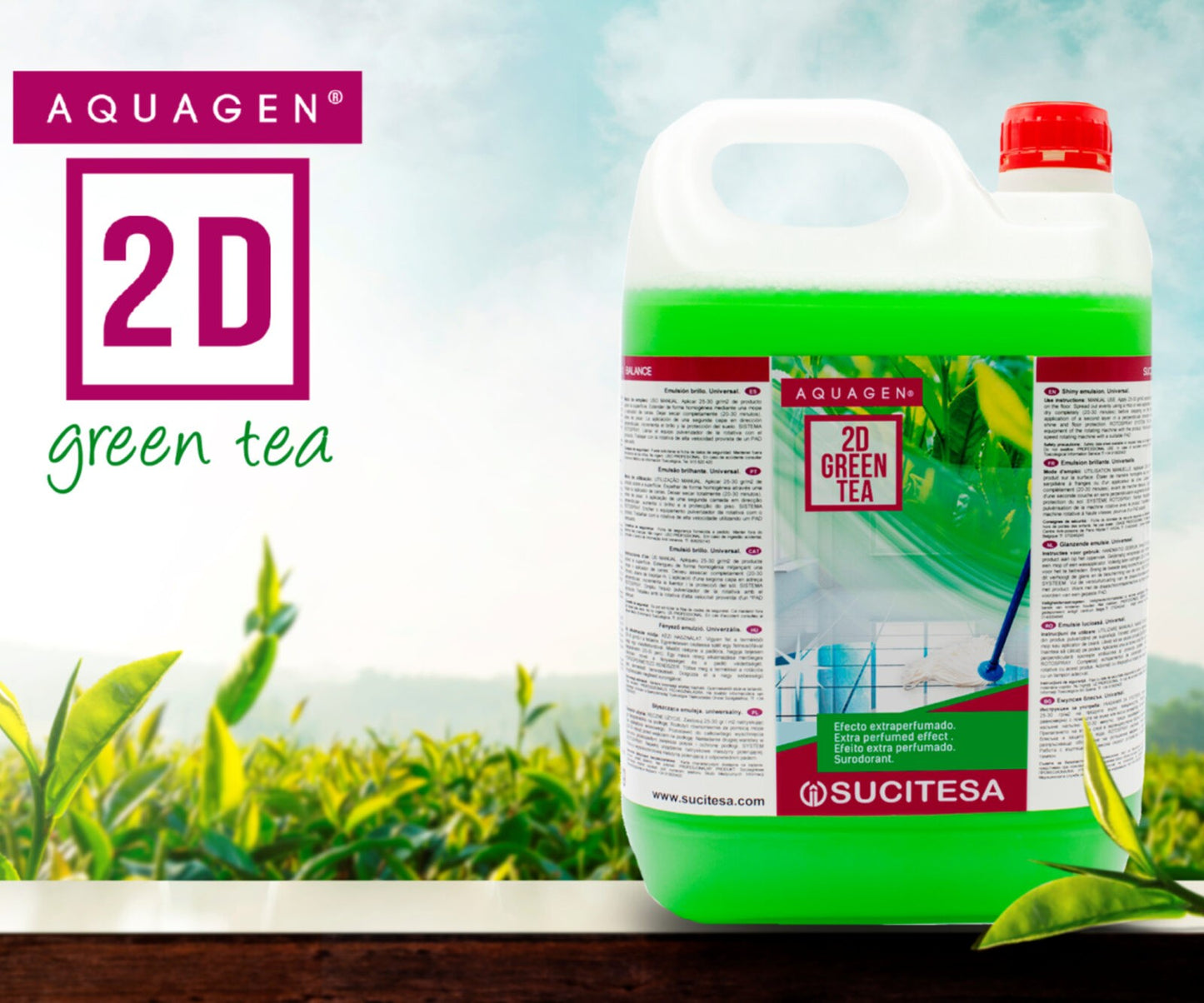 AQUAGEN 2D GREEN TEA Detergente Pavimentos Profissional Extra Perfumado
