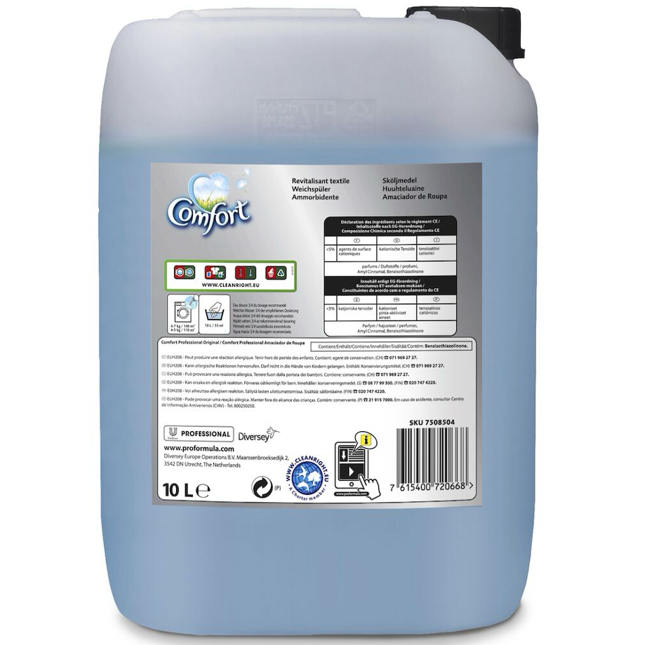 COMFORT PRO BLUE SKIES Amaciador Roupa Concentrado Profissional Garrafão 10 litros Rotulo