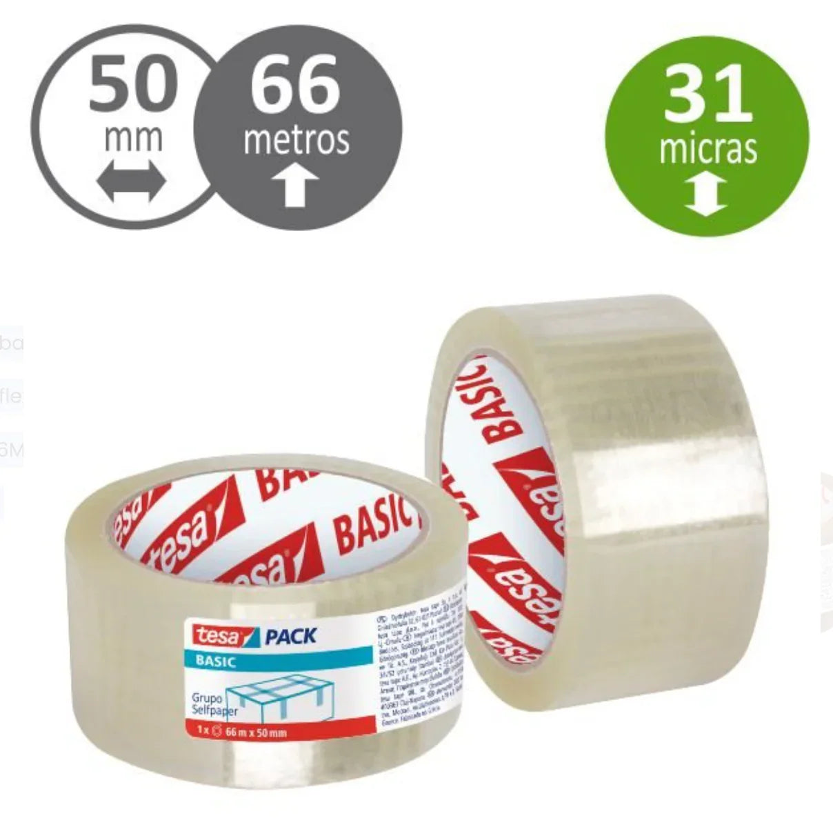 Fita Cola Industrial Tesa Pack - Rolo de 66 metros, 50 mm de largura, 31 micras de espessura.