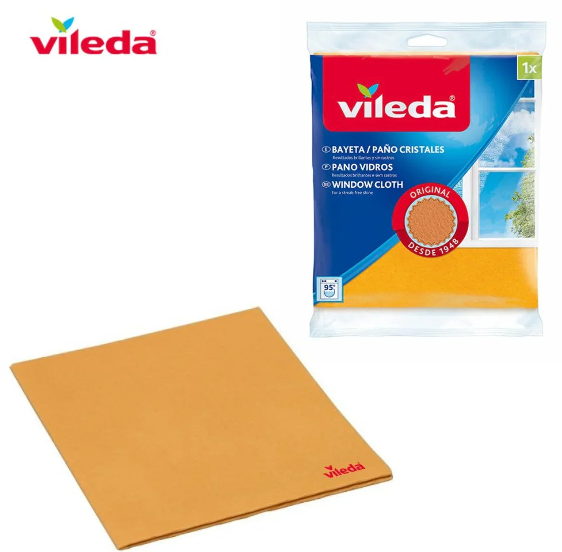 Pano Microfibra Super Suave Vileda Vidros embalagem e pano amarelo para limpeza de vidros e superfícies brilhantes