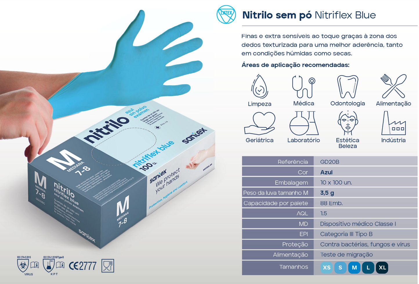 DELFI PRO LUVA NITRILO AZUL 3.5 (100un)