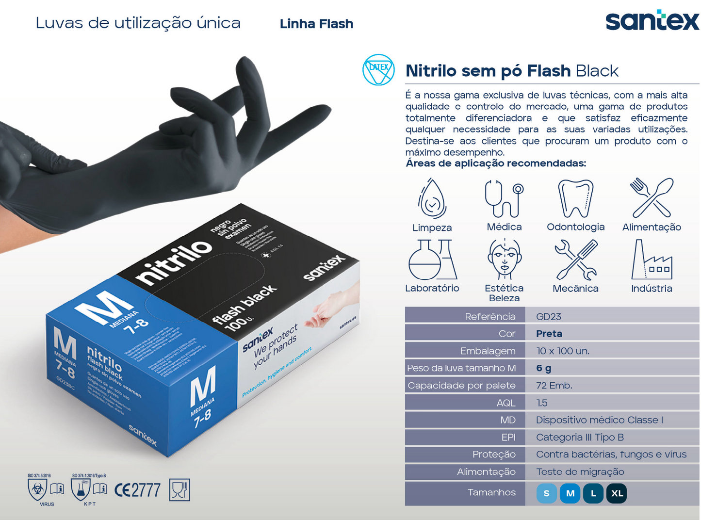 DELFI PRO LUVA NITRILO PRETA 6.0 (100un)