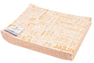 Papel Folha Anti-Gordura Parole 31x31 cm, pacote com design colorido e textos para uso em food service.