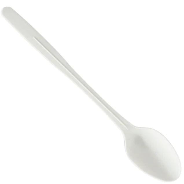 Colher Branca Longa cPLA 21cm (50un) - utensílio sustentável e reutilizável de alta qualidade