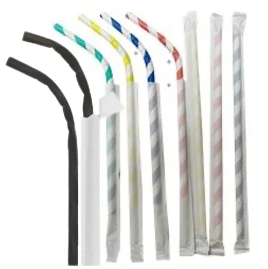 Palhinhas Papel Pretas Flexíveis Individuais 23cm Take Away Restaurante Bar Bebidas Kraft