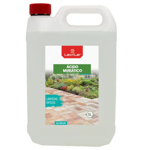 Ácido Muriático Garrafão de 5 Litros da marca Lacrilar, ideal para remoção de calcário e resíduos de cimento.