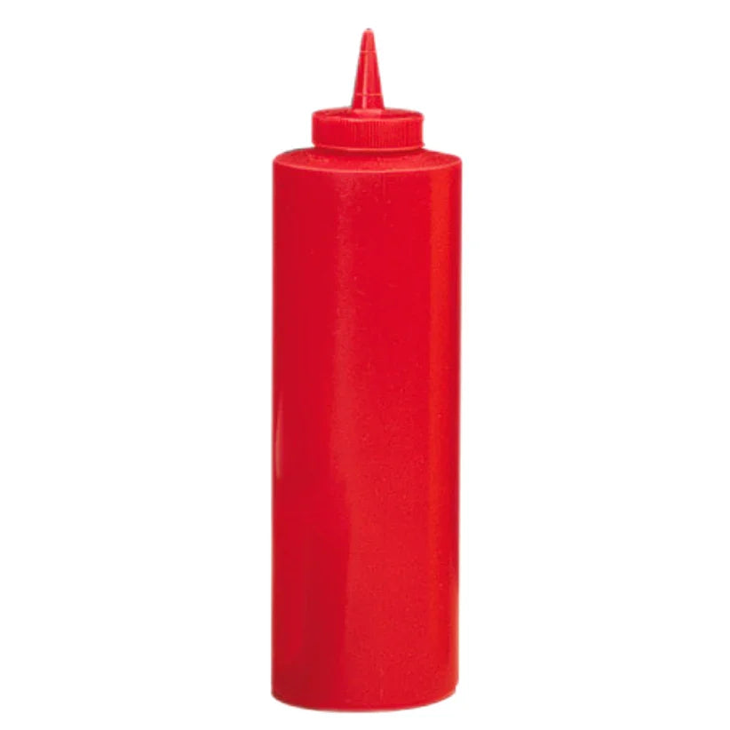 Garrafa Doseadora de Molhos com Aplicador vermelha em formato de 720ml para uso com ketchup, ideal para uso em cozinhas profissionais e roulotes
