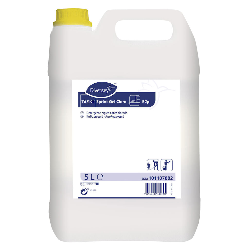 TASKI SPRINT GEL CLORO E2p Detergente Gel Desinfetante Clorado Concentrado Profissional Garrafão 5L Empresas Cozinhas