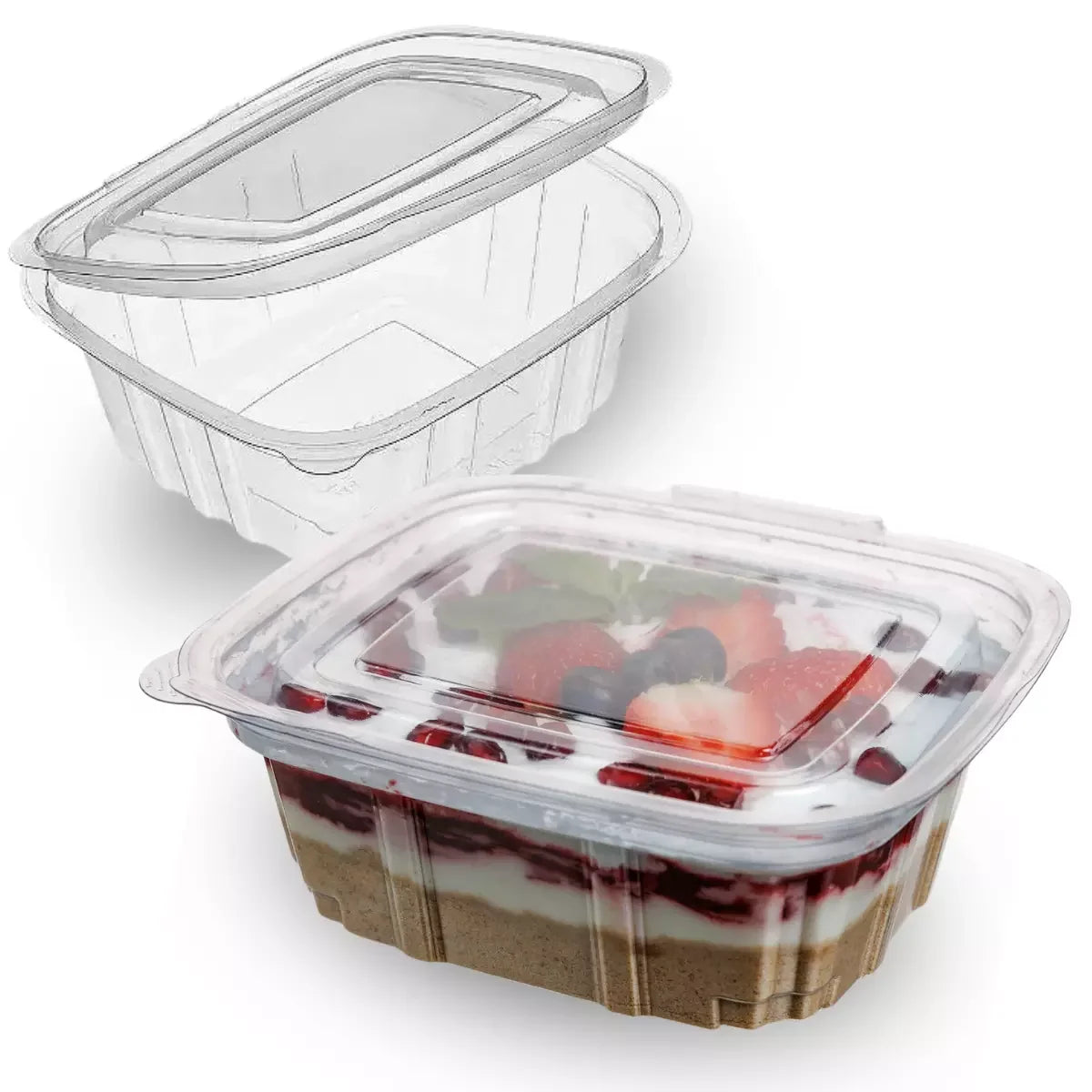 Embalagem Take Away Plástico PET Transparente com Tampa 250ml 500ml 750ml 1000ml Restaurante Sobremesa Comida