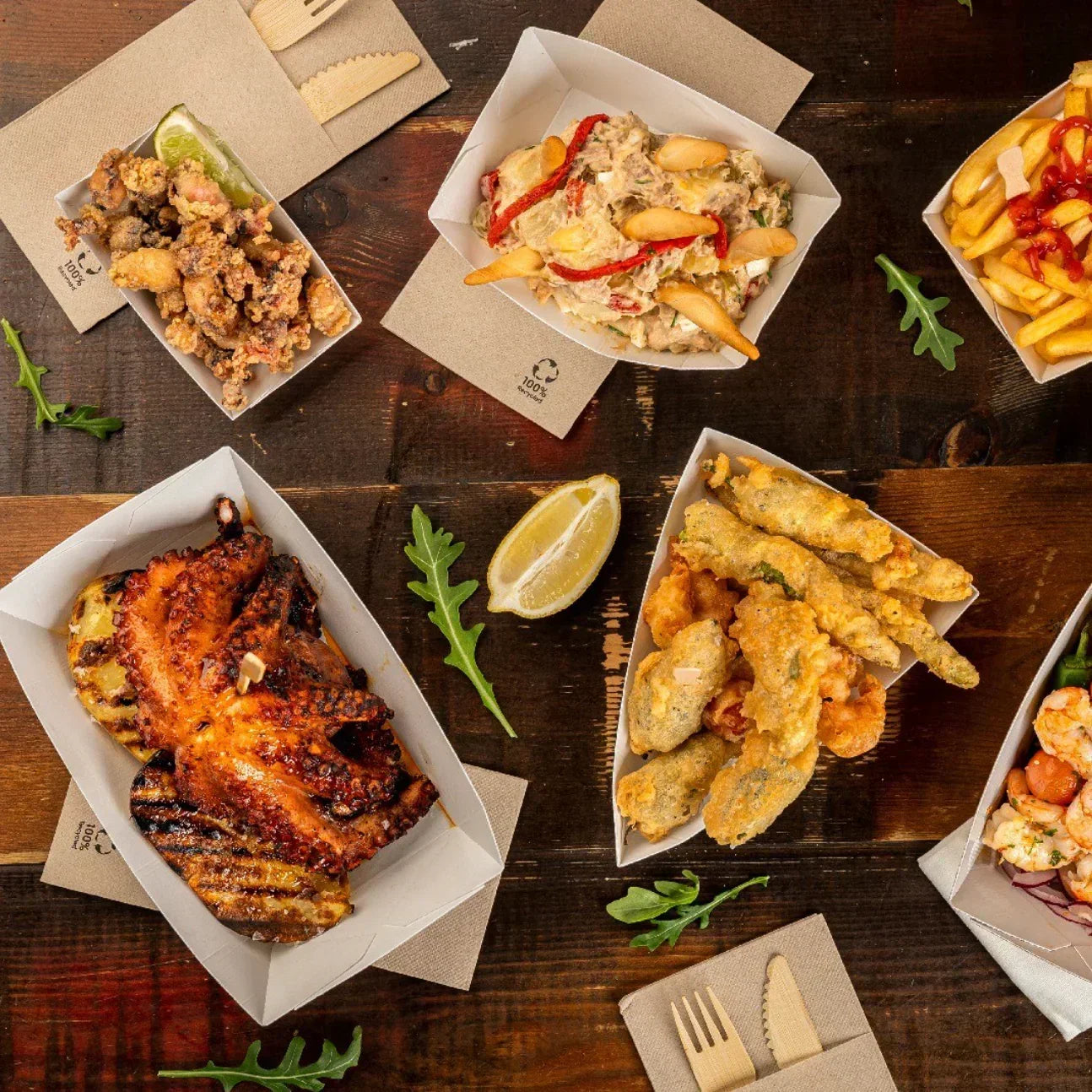 GARCIA DE POU THEPACK Barqueta Kraft Preta Fritos Tapas Comida Fast Food Take Away Mesa Restaurante