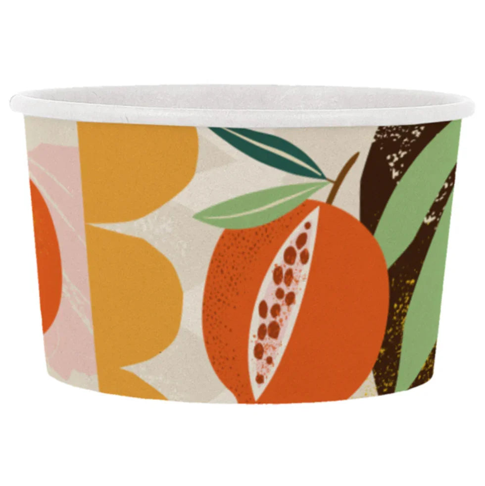 Taça de Cartão Decorada para Gelados 150ml com design colorido de frutas