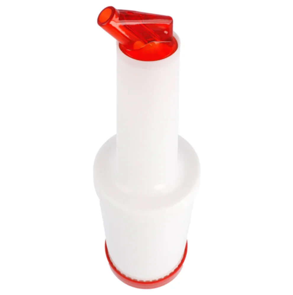 Garrafa de Serviço Cocktail 960ml com bico vermelho, ideal para servir bebidas em ambientes profissionais.