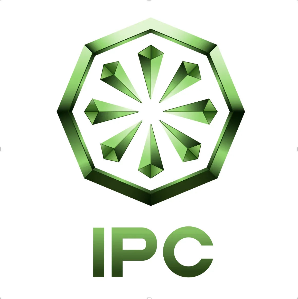 Logotipo IPC com design moderno em verde, representando a marca de equipamentos de limpeza profissional.