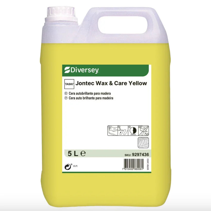 Garrafão de 5 Litros da Cera Autobrilhante Amarela para Madeiras Jontec Wax & Care 5L da DIVERSEY