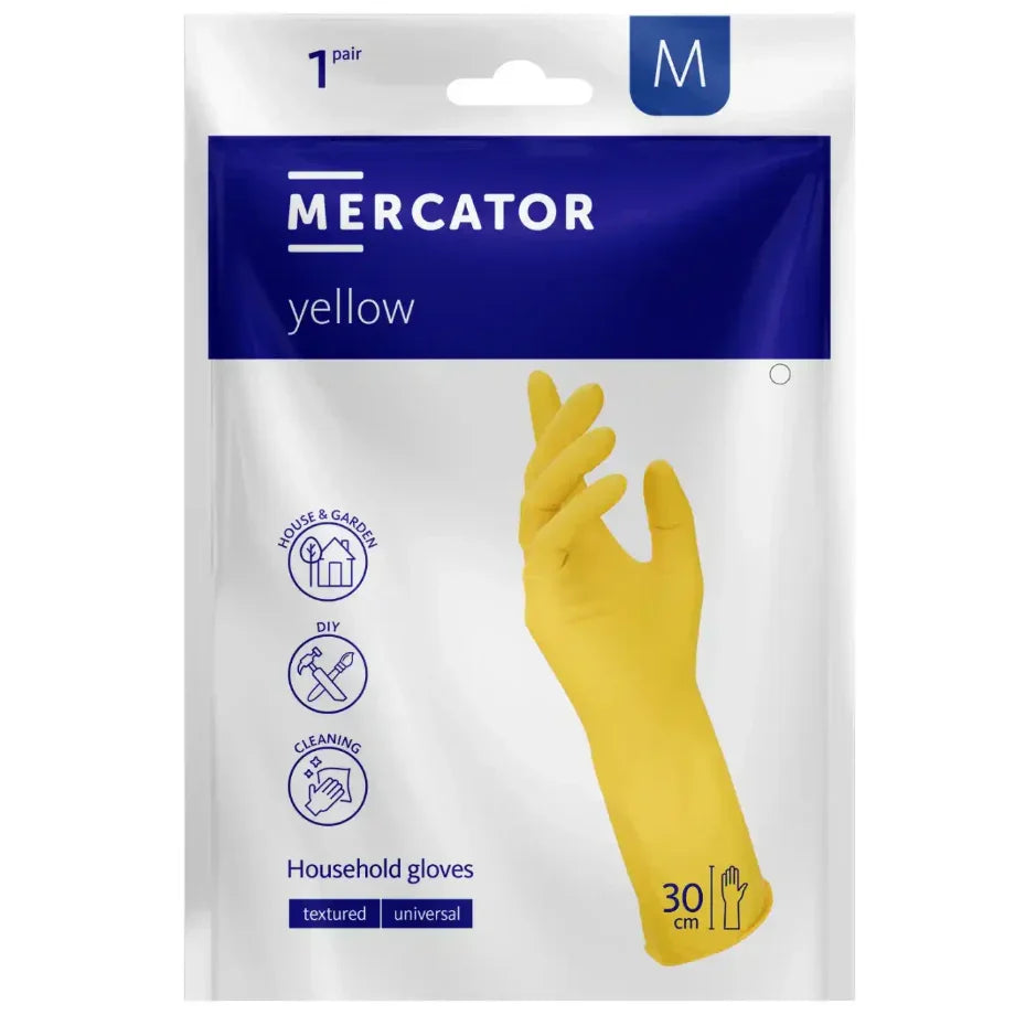 Luva Latex Menage Flocada Amarela DELFI BASIC LMF em embalagem, ideal para limpeza e proteção