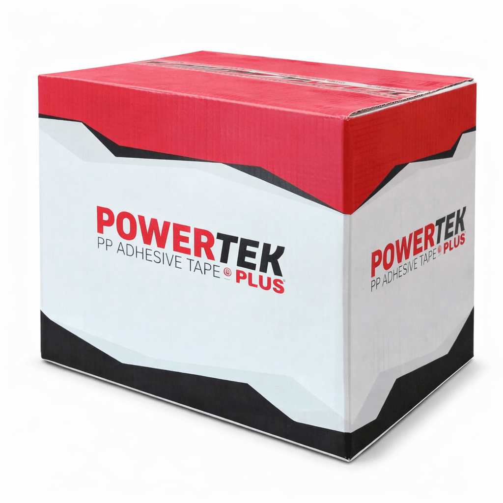 Caixa de Fita Cola Industrial Reforçada Rolo XL 125M POWERTEK XL, adesivo para uso profissional.