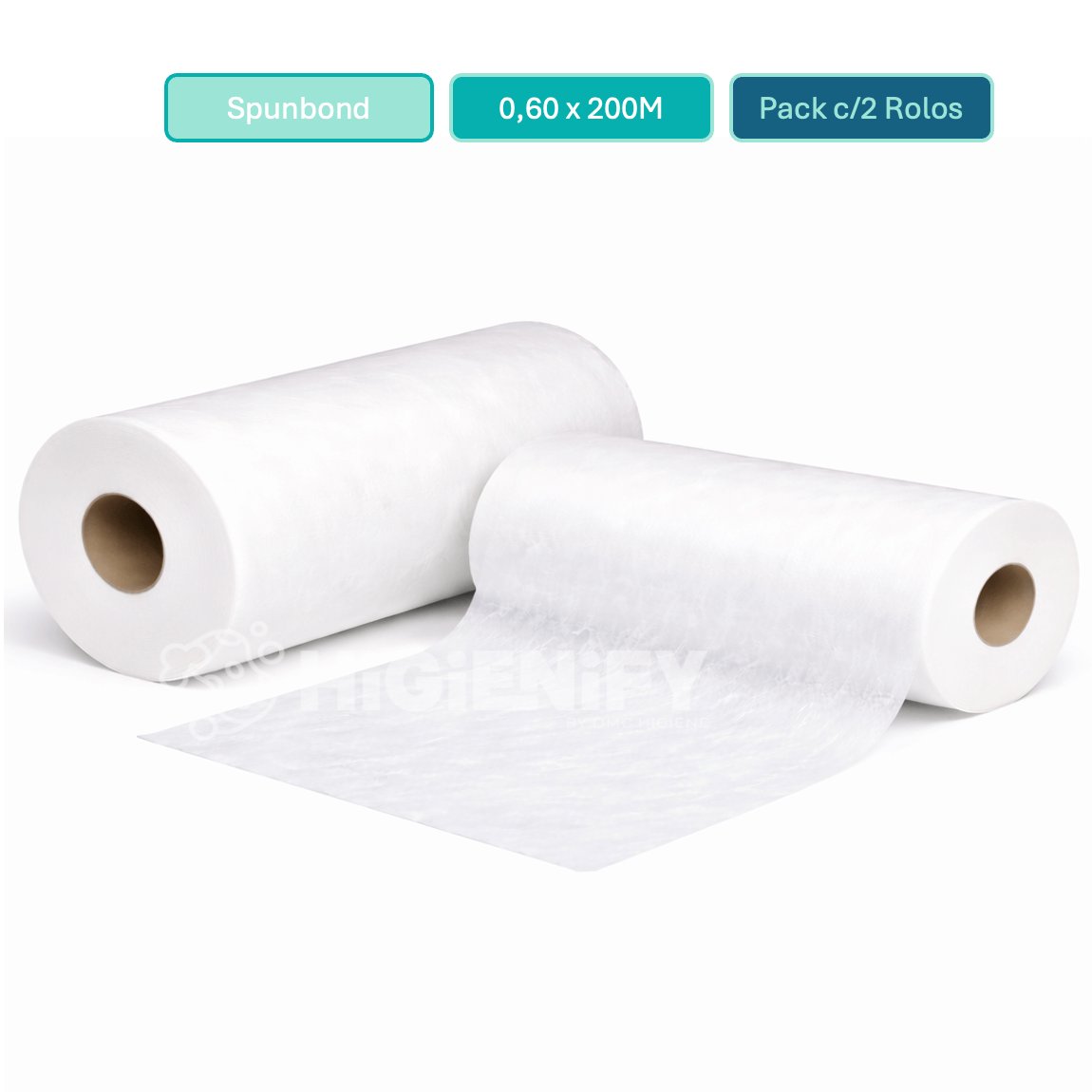 Rolo de Papel Marquesa TNT Extra Soft 60cm x 200M, Pack de 2 Rolos, papel branco, macio e flexível em spunbond, rolo de grande dimensão 200M para uso intensivo