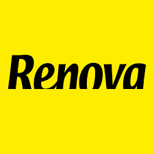 Logotipo da Renova em fundo amarelo, representando a marca de produtos de papel.