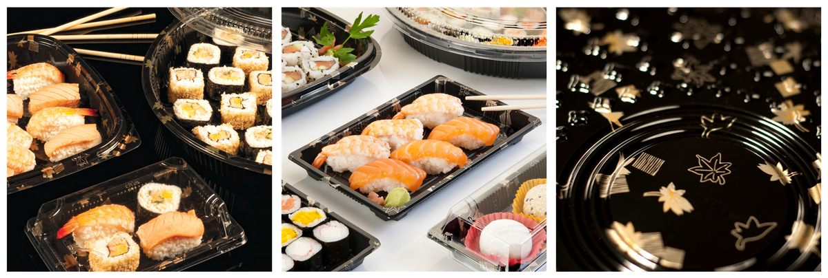 Embalagem Sushi Preta PS Take Away com Tampa 27x27cm (30un)