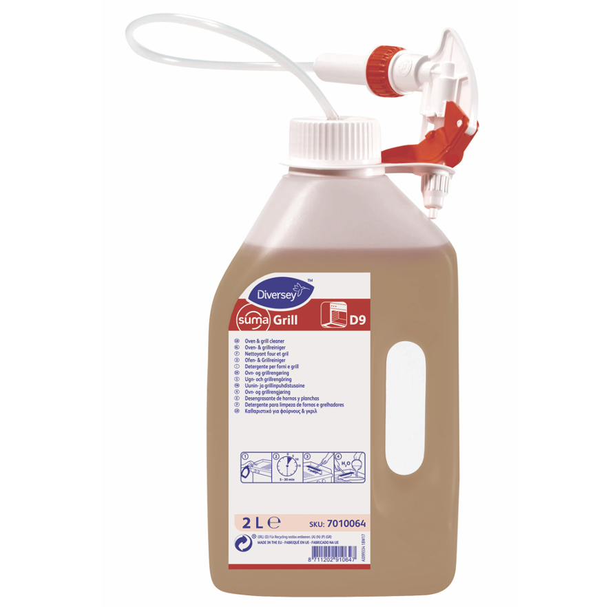 SUMA GRILL D9 Desengordurante Extra forte Tira Gorduras Placas Fornos Grelhas Garrafa 2L Diversey Detergente Profissional