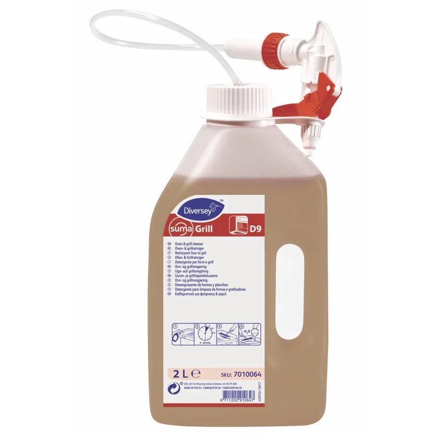 SUMA GRILL D9 Desengordurante Extra forte Tira Gorduras Placas Fornos Grelhas Garrafa 2L Diversey Detergente Profissional