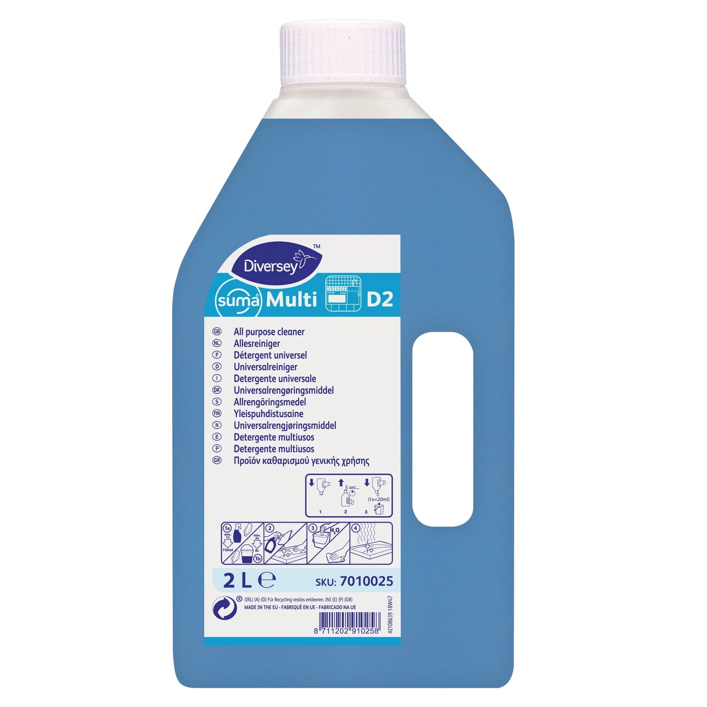 Suma Multi D2 Detergente Multiusos Concentrado Profissional Garrafa 2 litros Diversey
