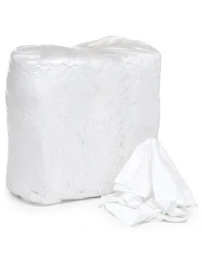 Trapo Branco sem Pêlo em fardo de 25Kg com trapos brancos soltos ao lado.