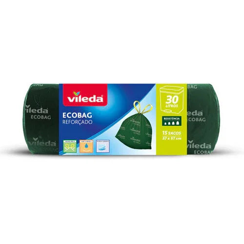 Saco Lixo Rolo Vileda Ecobag 30L com Atilho Verde Reforçado Extra Forte Empresas Limpeza