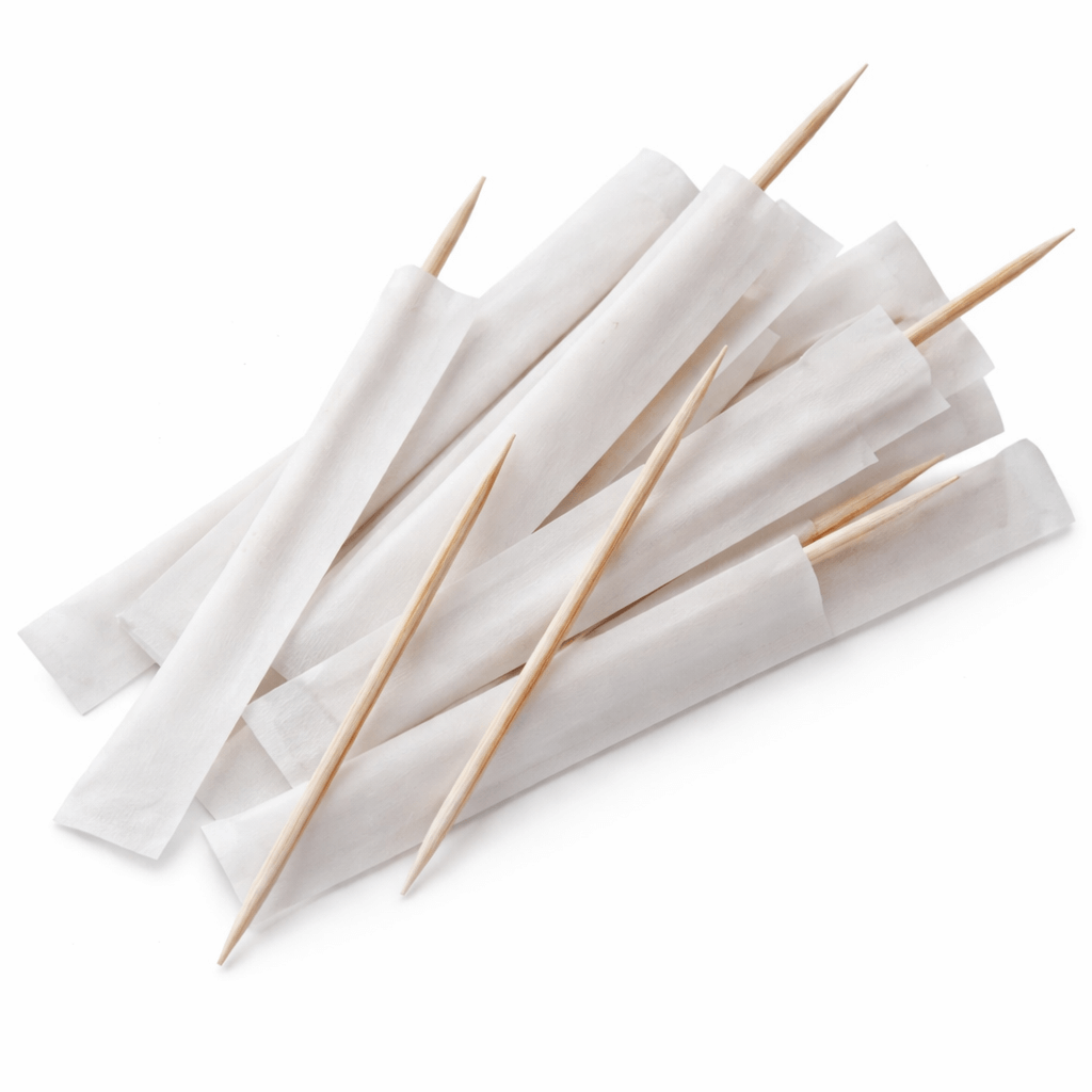 Palitos de Madeira Redondos Individuais em invólucro de papel, pack com 1000 unidades.