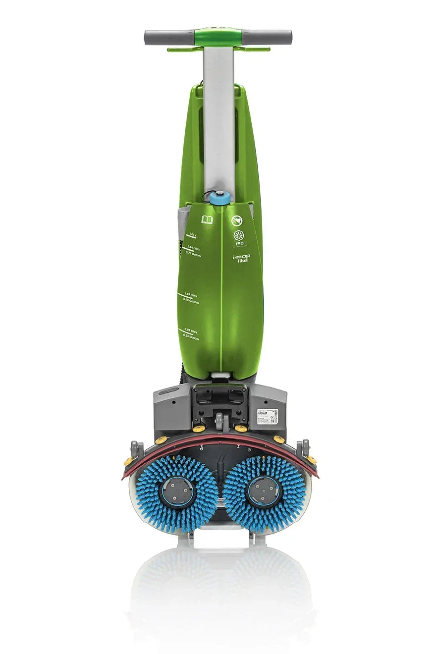 Porta Discos para i-mop Lite em imagem do equipamento com escovas azuis.