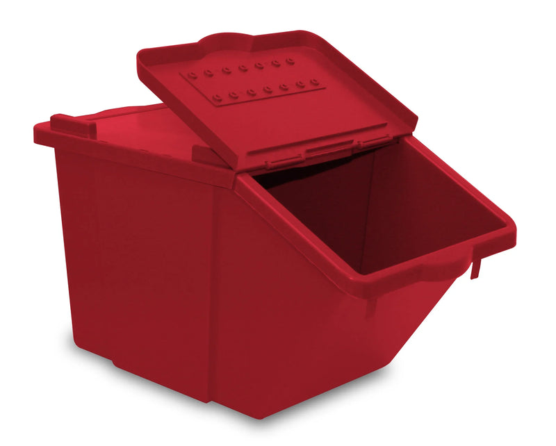 Caixote Lixo Reciclagem Empilhável 45L em vermelho, ideal para organização de reciclagem em espaços pequenos.