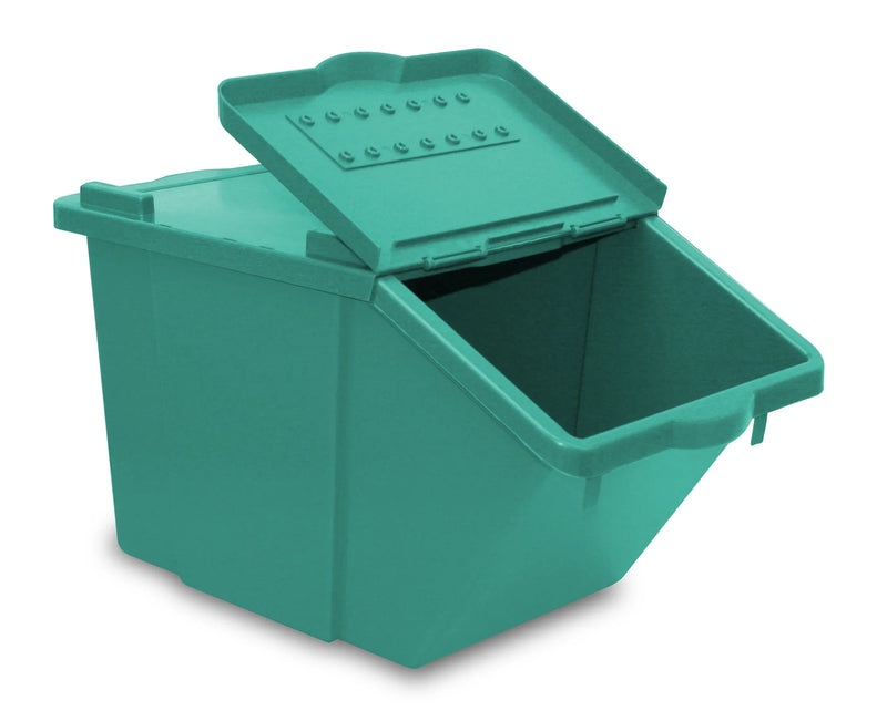 Caixote Lixo Reciclagem Empilhável 45L verde com tampa, ideal para organização e reciclagem de resíduos.