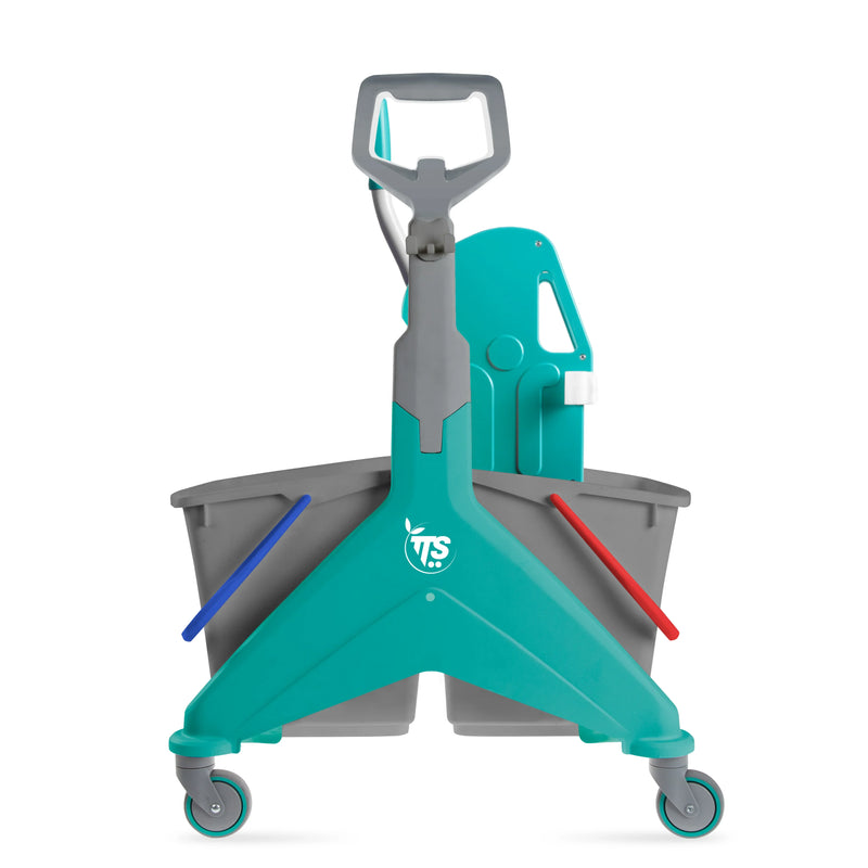 Carrinho Limpeza Duplo Balde TTS com dois baldes e sistema de esfregonas, ideal para limpeza eficiente de pavimentos.
