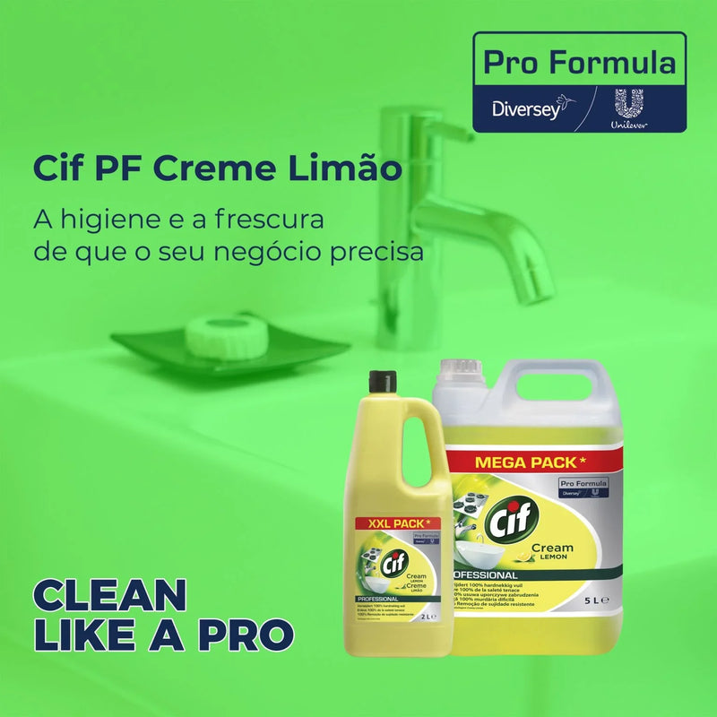 flyer promocionar de Creme de Limpeza Multiusos CIF Limão Profissional em garrafas de 2L e garrafões de 5 litros
