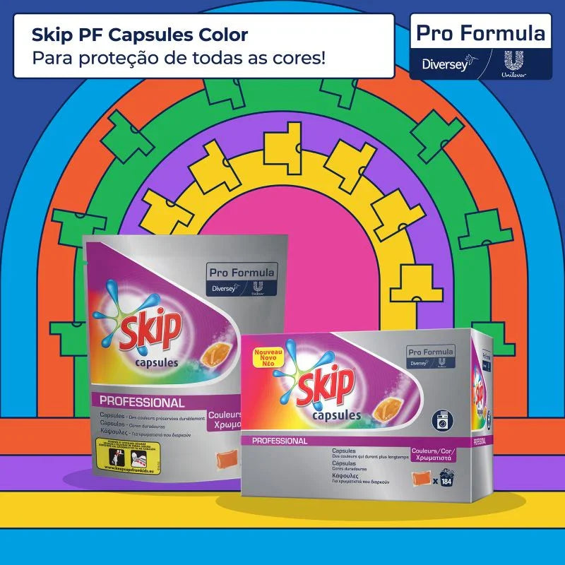imagem tecnica promocional do Detergente em Cápsulas para Máquina Roupa Skip Profissional CAPSULES COLOR pack com 46 Unidades