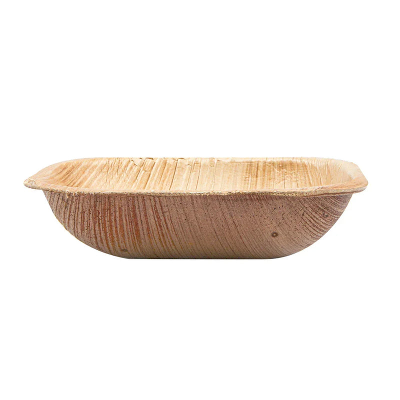 Prato Pequeno Fundo Quadrado de Folha de Palmeira Areca, ideal para catering e servir aperitivos, 10x10cm.
