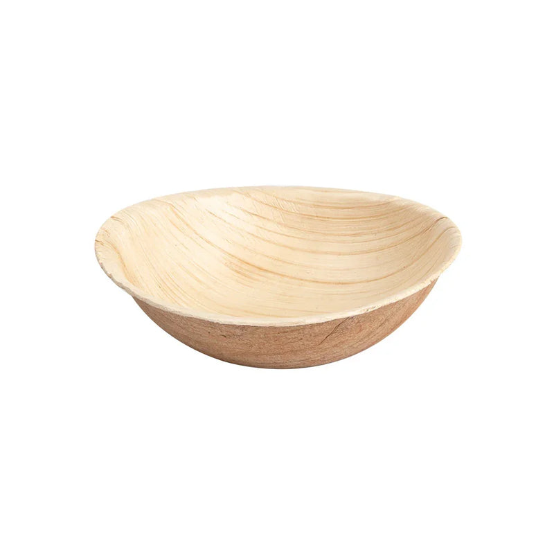 Mini Tijela Bowl de Folha de Palmeira, 9,6x2,5cm, ideal para servir aperitivos e tapas, pack com 25 unidades.