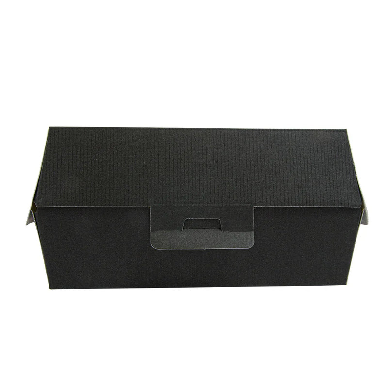 Caixa de Cartão Multiusos Lunch Box L Take Away Preta com tampa, ideal para servir refeições, embalagem descartável.