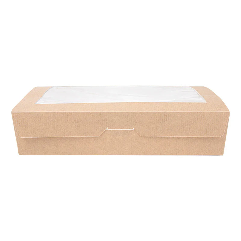 Caixa de Cartão Take Away Kraft com Janela 1470ml em material kraft, pack com 25 unidades.