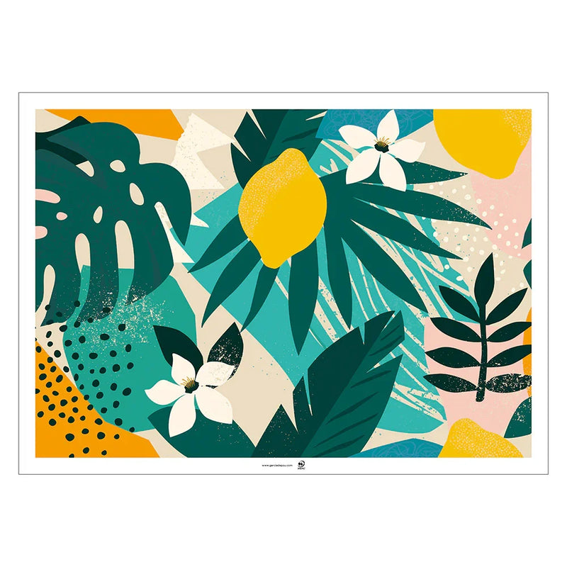Toalhas de Mesa Offset Impressas Decoradas com padrão tropical e folhas coloridas