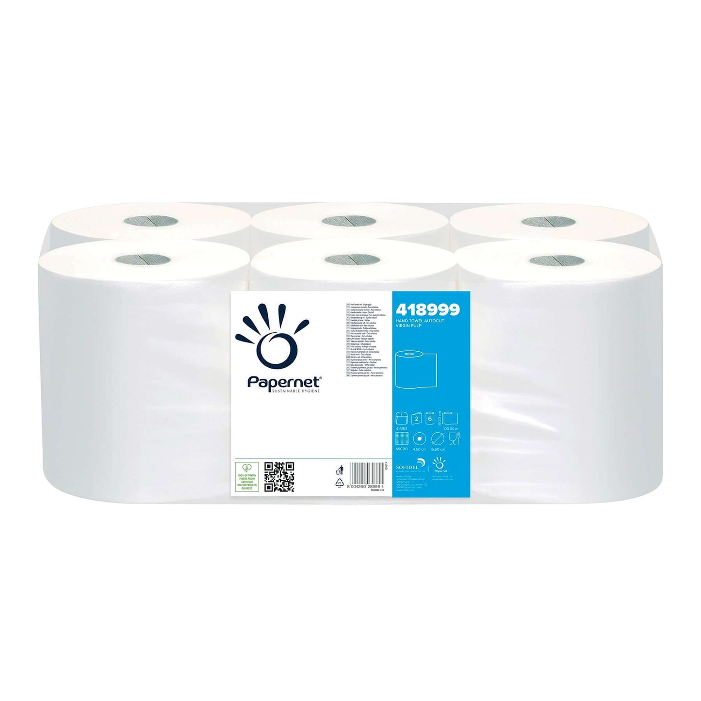 Papel Toalhas de Mão Rolo AutoCorte Papernet Basic 100M - Pack com 6 Rolos para uso profissional em empresas e escolas
