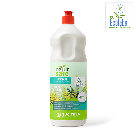 Detergente de Loiça Manual Ultra Concentrado Ecológico 1L da NATURSAFE, com rótulo Ecolabel, para limpeza sustentável.