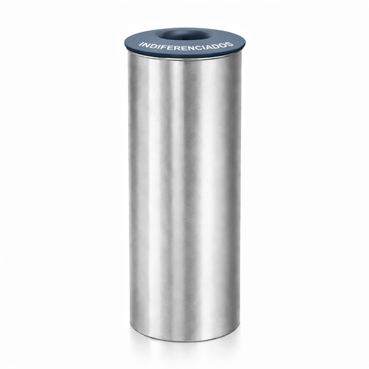 Ecoponto Inox Cilíndrico Individual com Tampa Cinzenta, ideal para gestão de resíduos indiferenciados. perfeito para empresas